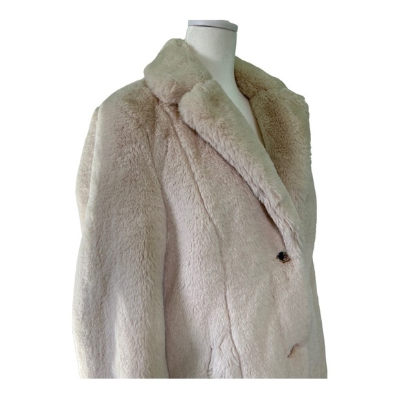 Calvin Klein Faux Fur Ivory Mid-Length Coat with Gold Accent Buttons (Size S) - Picture 4 of 10
